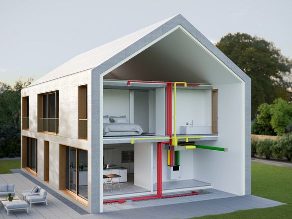 Rendering Zehnder ComfoAir Q450 ST Comfortable indoor ventilation Side view