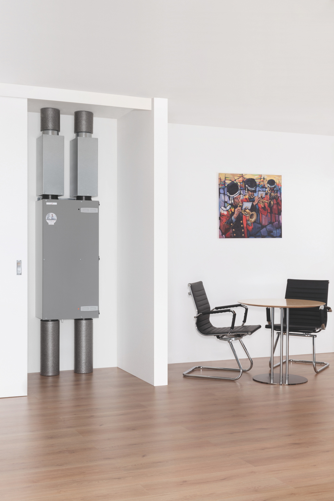 Comfoair200, CA200, Comfopipe150, CP150, ComfoSilence, silencer, ambience, living room, table, chair, milieu