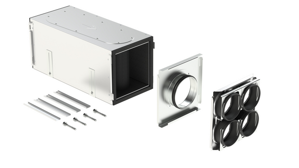 Rendering Zehnder ComfoWell attenuator kit Comfortable indoor ventilation Angled view